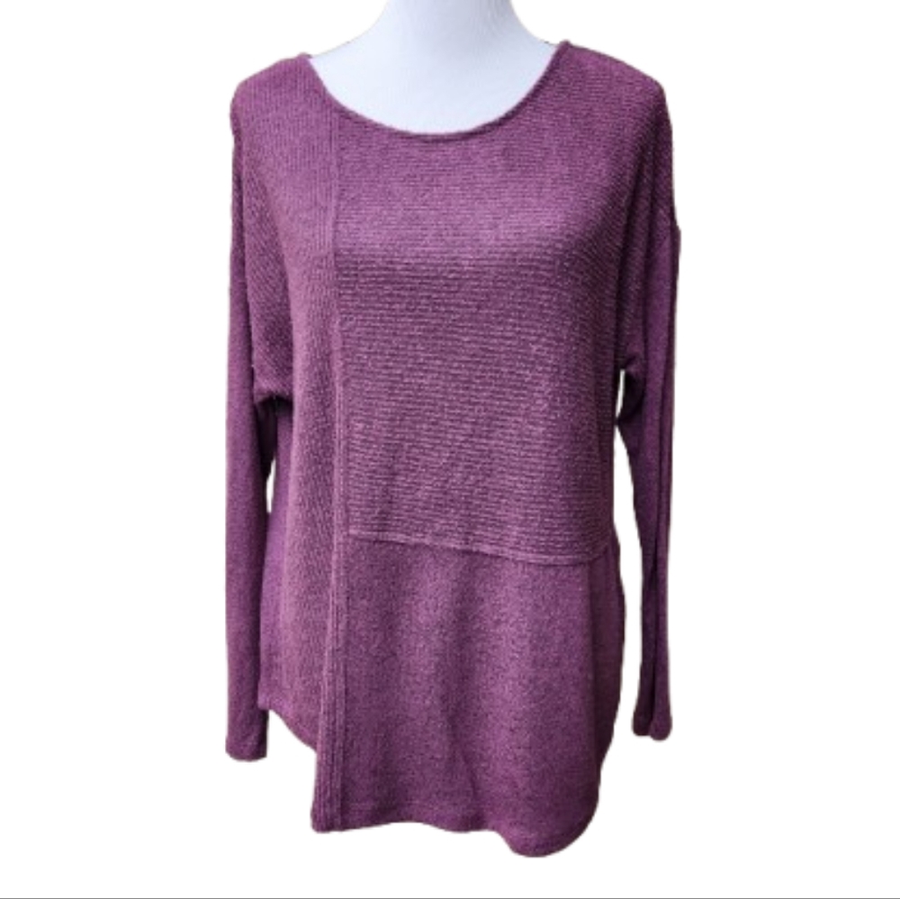One Park Ave Purple Knit Top Long Sleeve Drop-Shoulder Soft Cozy